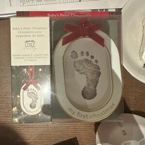 Baby's First Christmas Footprint Ornament - Red and Gold